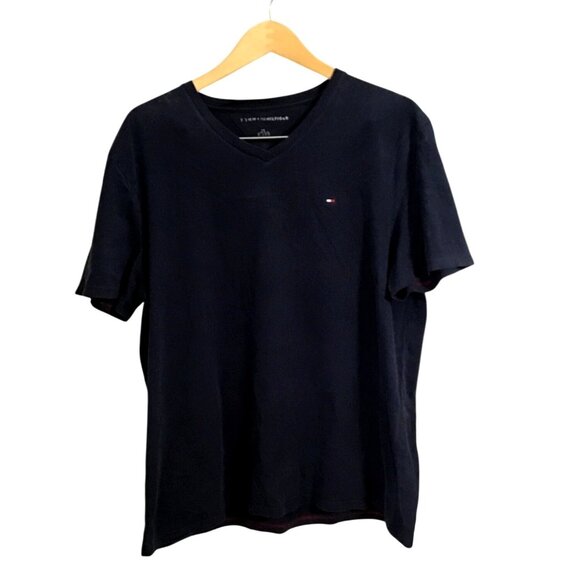 TOMMY HILFIGER MENS NAVY V-NECK SHORT SLEEVE T-SHIRT SIZE LARGE - Picture 1 of 6